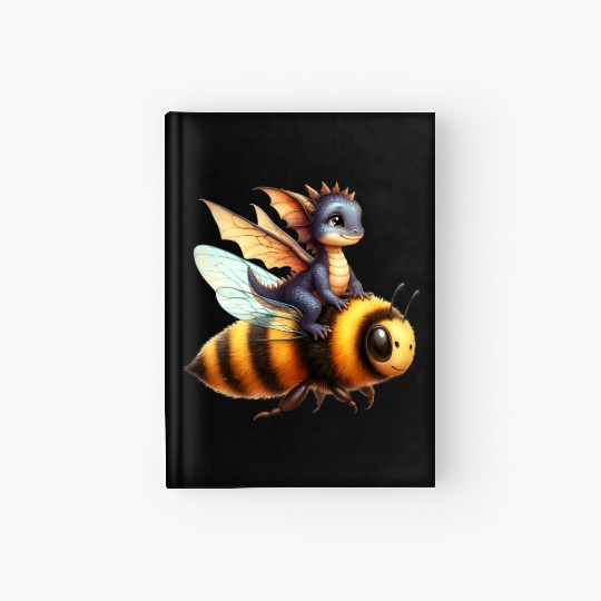 Fun Baby Dragon Riding a Bumble Bee Hardcover Journal