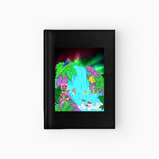 Northern Lights Waterfall Serenity with Swimmers Hardcover Journal