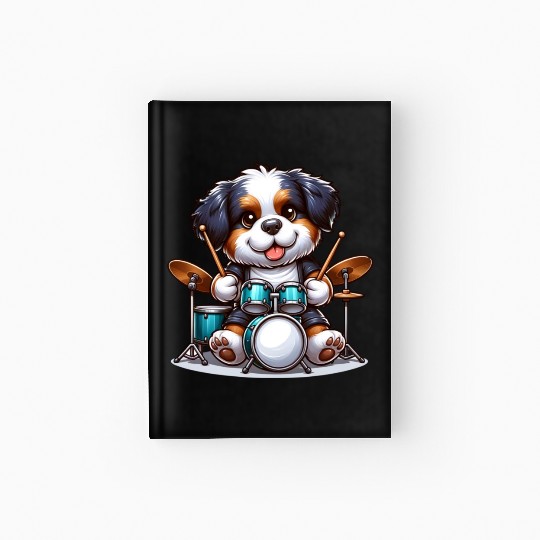 Cool Bernese Mountain Dog Drummer Design Hardcover Journal