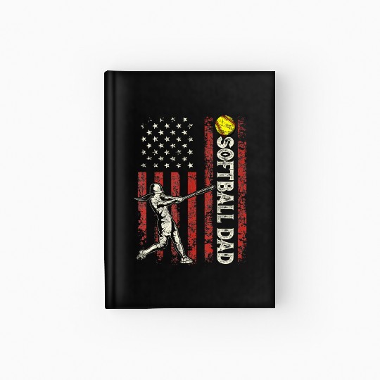 Softball Dad US Flag Gifts For Dad Men Patriotic Hardcover Journal