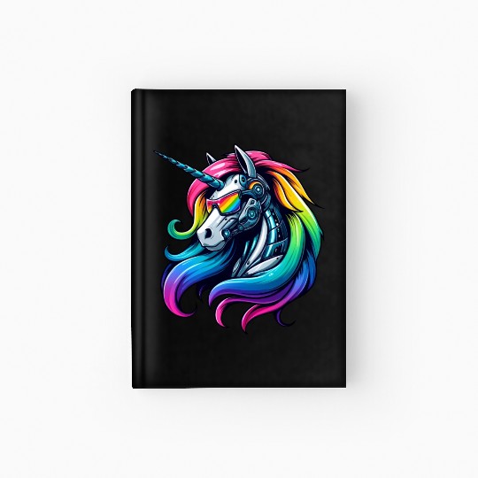 Cool Cyborg Unicorn Rainbow Hardcover Journal