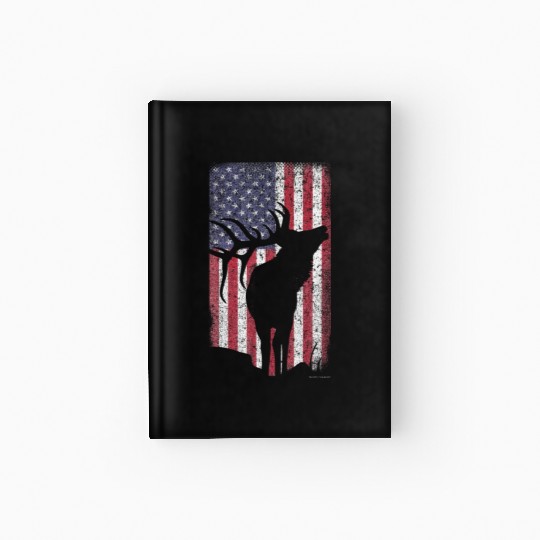 Elk Hunting Bugling Bull US Flag American Hardcover Journal