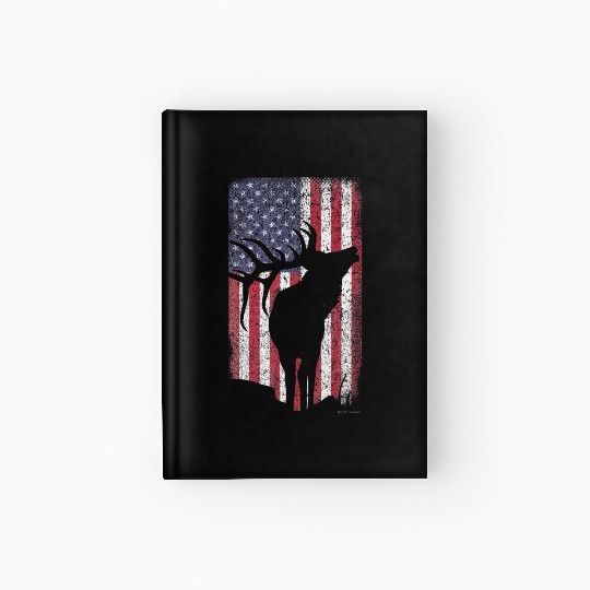 Elk Hunting Bugling Bull US Flag American Hardcover Journal