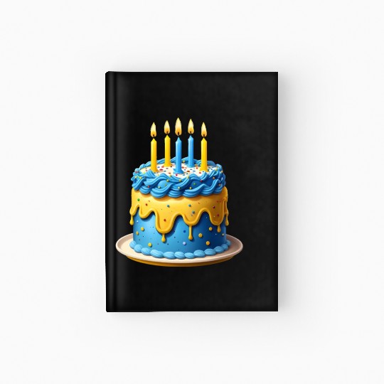 Blue and yellow birthday cake Hardcover Journal