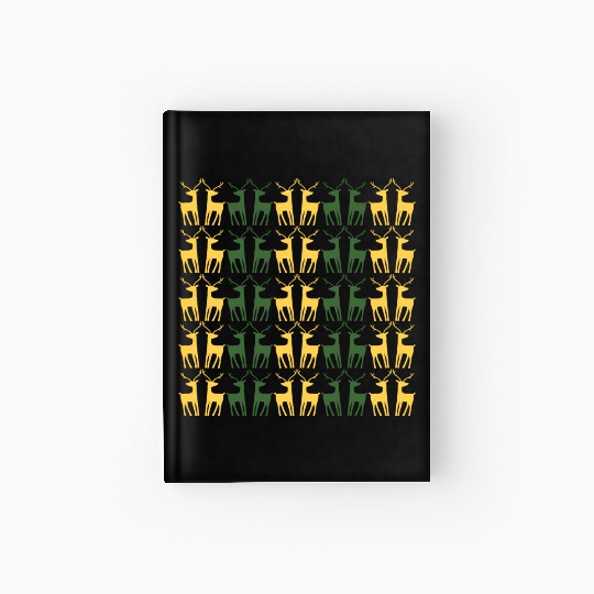 GOLD GREEN REINDEERS CREATIVE PATTERN Hardcover Journal