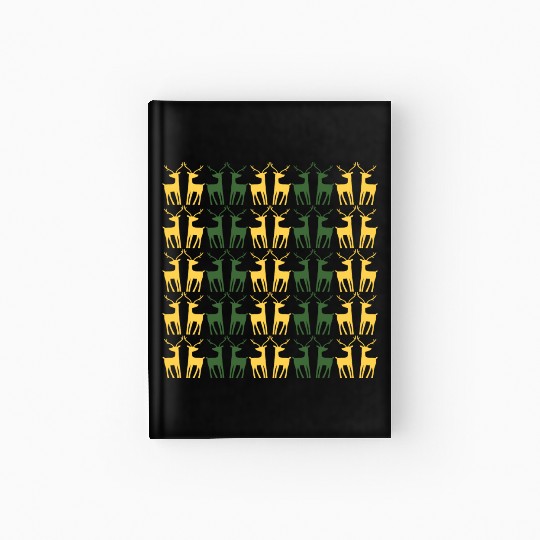 GOLD GREEN REINDEERS CREATIVE PATTERN Hardcover Journal