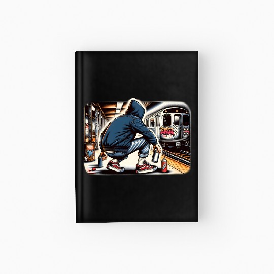 AI Teen in Subway Layup Underground- Masked Border Hardcover Journal