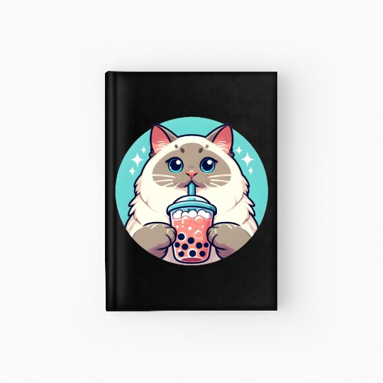 Siamese cat having bubble tea Hardcover Journal