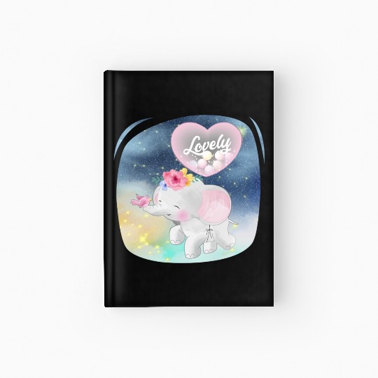 Lovely Elephant And Bird Walking Up Using Balloon Hardcover Journal