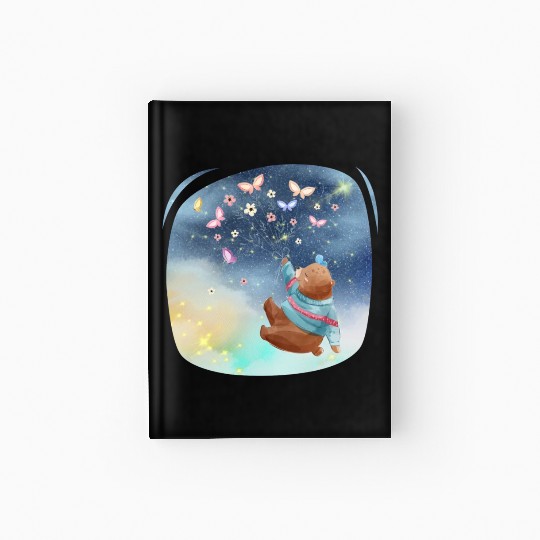 Teddy Bear Up To Sky Using Butterfly Excited Hardcover Journal
