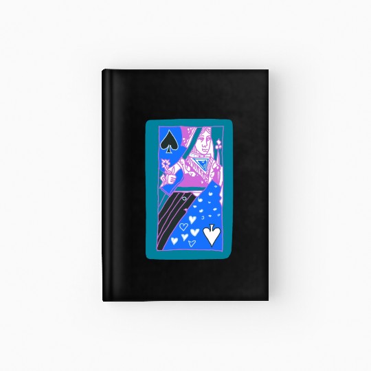Teal Queen Of Spades Modern Art Playing Card Hardcover Journal