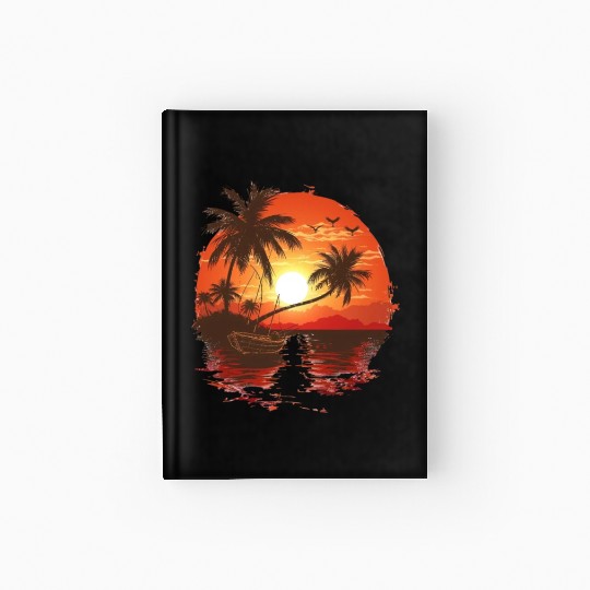 Tropical Sunset Retreat With Palm Trees Hardcover Journal