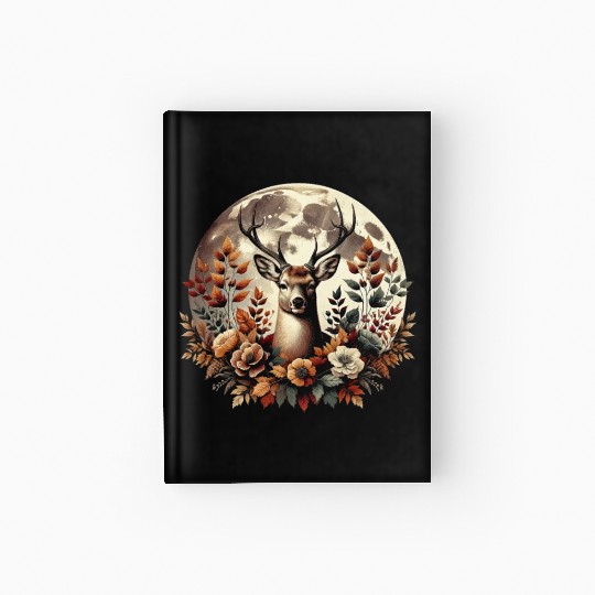 Cottagecore Deer With Flowers In front Of Moon Hardcover Journal