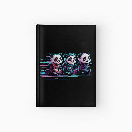 funny panda running with a joyful Hardcover Journal