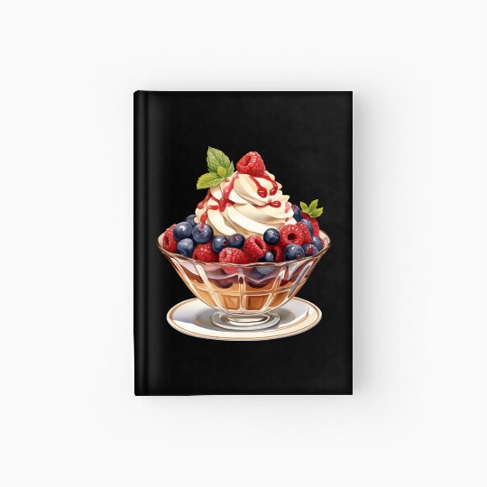Fruity Raspberries and Blueberries Parfait Sundae Hardcover Journal