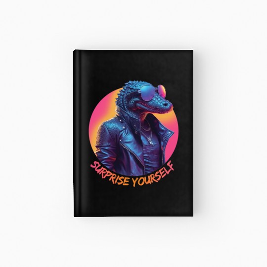 Synthwave style crocodile wearing sunglasses Hardcover Journal