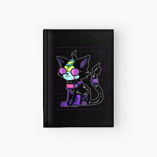 Cyberpunk Cat Game Developer Hardcover Journal