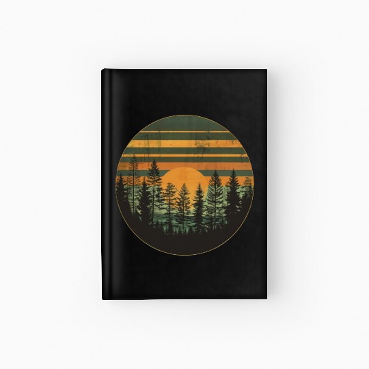 Sunset Forest Nature Outdoors Retro 80s Vibe 4 Hardcover Journal