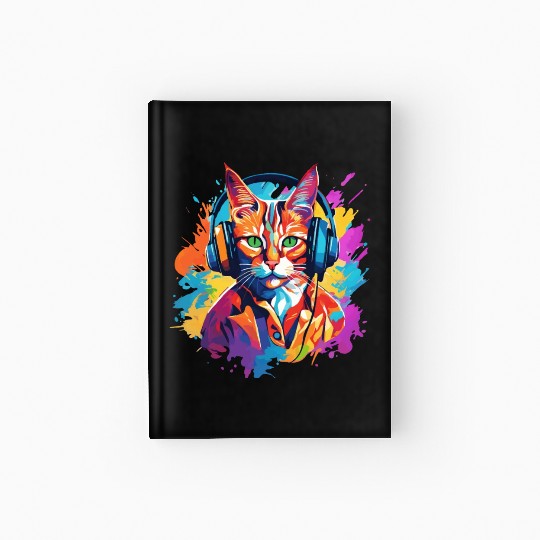 Cat in headphones Hardcover Journal