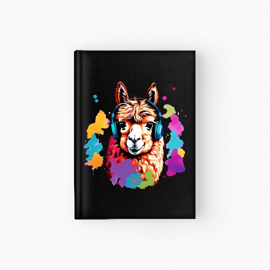 Alpaca in headphones Hardcover Journal