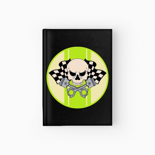 Light green racing stripe with skull and pistons Hardcover Journal