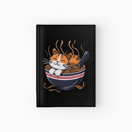 Kawaii Otaku cat Ramen Bowl Japanese Noodles Lover Hardcover Journal