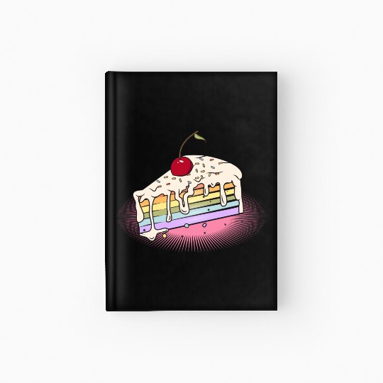 Piece of rainbow cake with cherry in comic style Hardcover Journal