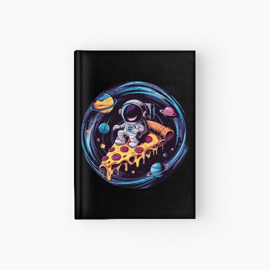 Astronaut Weird Grin On Pizza in Space Hardcover Journal