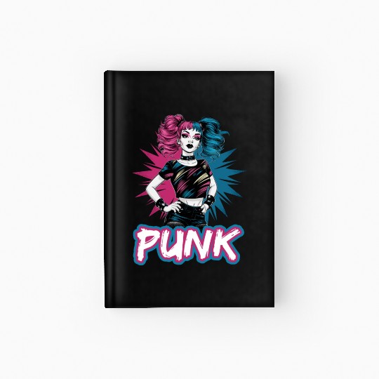 Punk girl with pink and blue hair retro style for Hardcover Journal