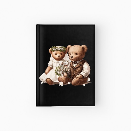 Vintage wedding: teddy bear bride and groom Hardcover Journal