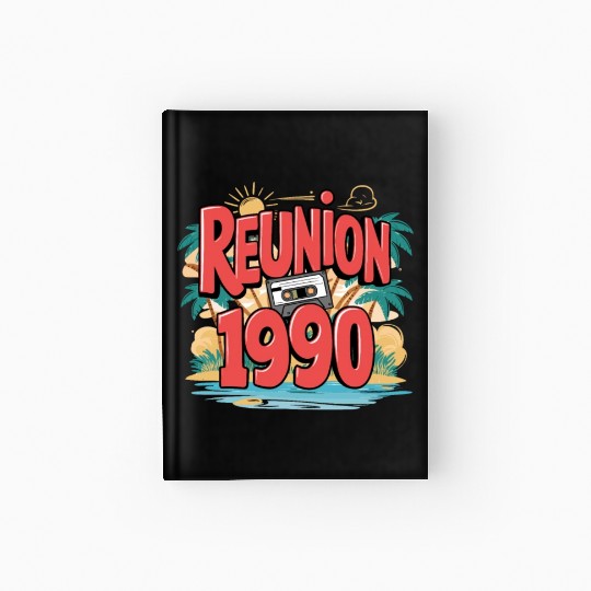 Retro Reunion 1990 Cassette Tape Sunset Beach Hardcover Journal