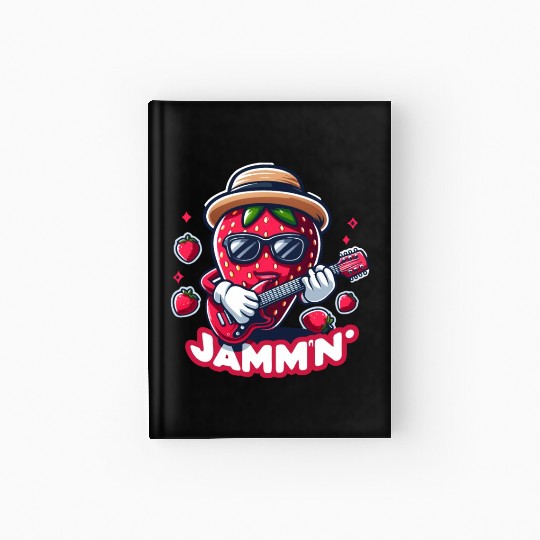 Jammin Strawberry Jam Playing a Guitar Rock n Roll Hardcover Journal