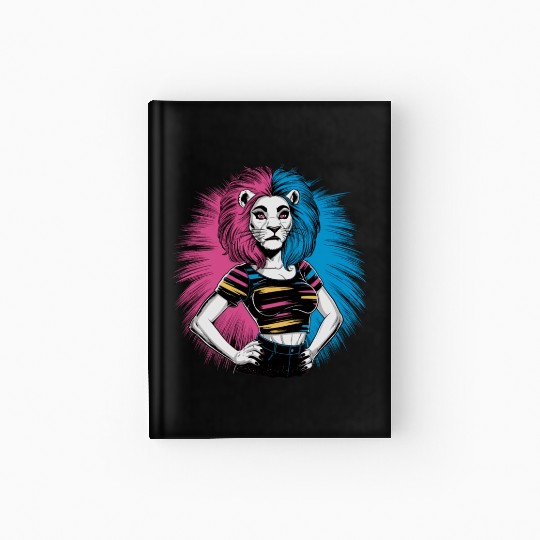 Punk Lion with pink and blue hair retro style for Hardcover Journal