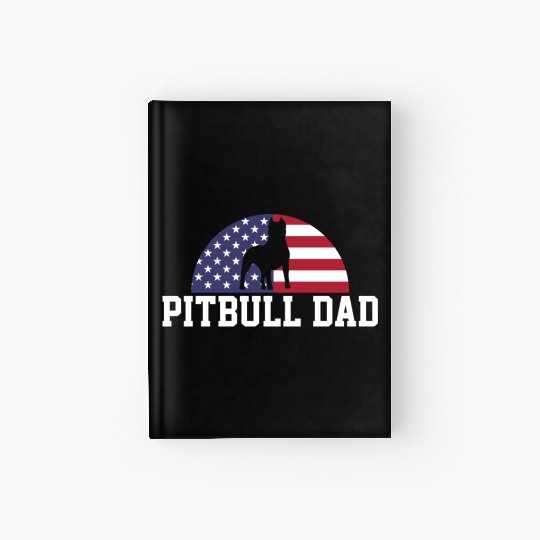 Pitbull Dad Embracing USA Flag Merica Pride Art Hardcover Journal