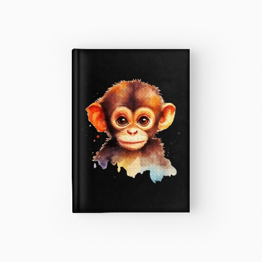 Baby Monkey Watercolor Portrait Chimp Ape Graphic Hardcover Journal
