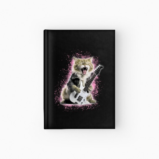 Cat Rocks Playing Electric Guitar Hardcover Journal
