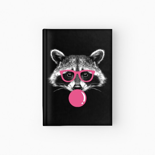 Raccoon Blows Bubblegum - Cute Bubblegum Raccoon Hardcover Journal