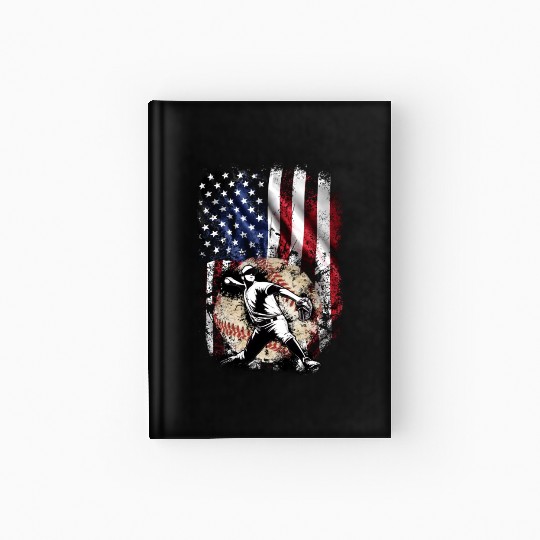 Patriotic American Flag Baseball Pitcher Hardcover Journal