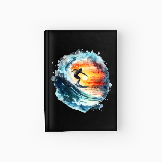 Watercolor Sunset Surfing Clipart | Surfboard, Hardcover Journal