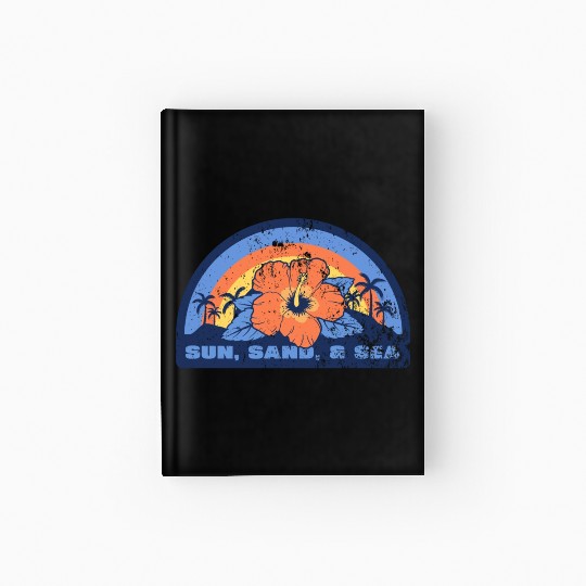 Vintage Sunset Beach Hibiscus Flower Hardcover Journal, Trop