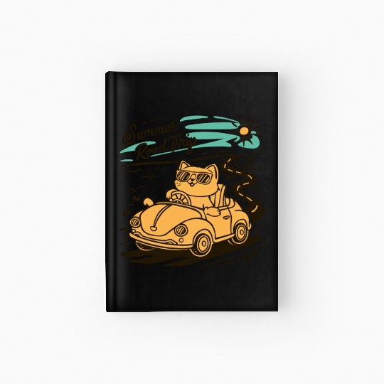 Summer Road Trip Vacation Cat lover Gift Hardcover Journal