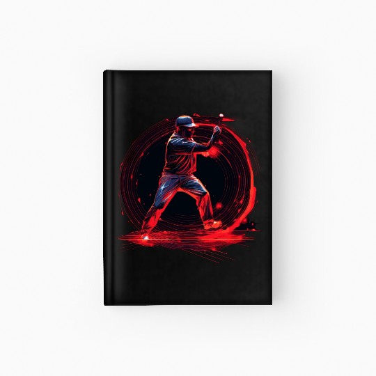 Baseball Pitcher in Red Neon, Pop Art Hardcover Journal