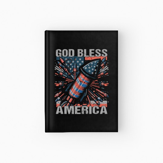 God Bless America Retro US Flag Funny Fireworks Hardcover Journal