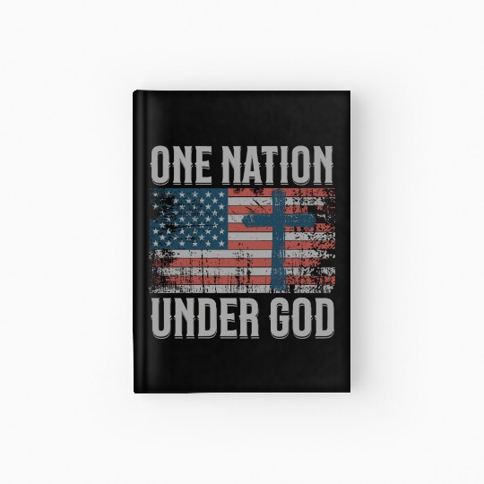 One Nation Under God Retro US Flag Christian Cross Hardcover Journal