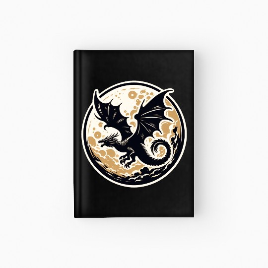 Mystical Dragon Silhouette Against Full Moon Hardcover Journal
