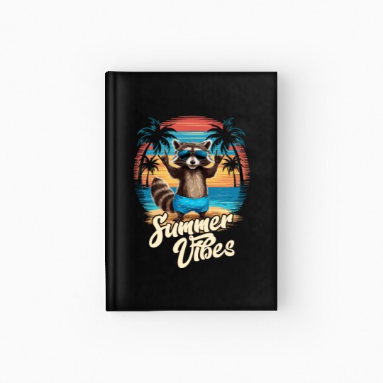 Beach Caribbean Hawaii Vacation Surfer Raccoon Hardcover Journal