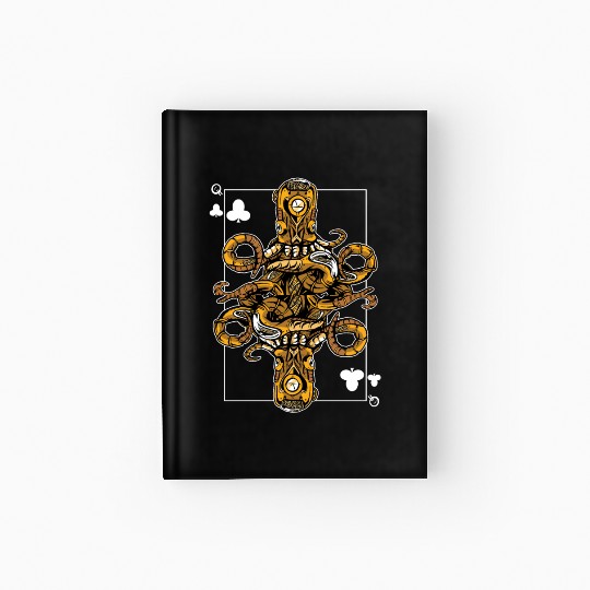 Octopus Steampunk Card Game Queen of Clubs Poker Hardcover Journal