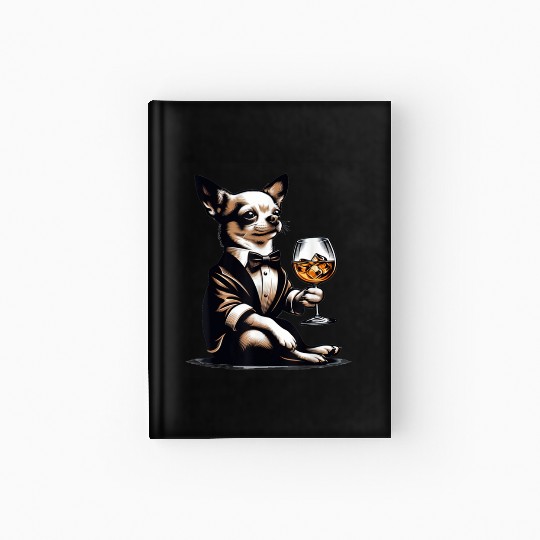 Chihuahua Dog Drinking Whiskey Puppy Hardcover Journal