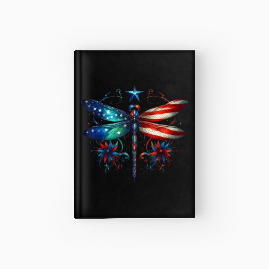 American Flag Dragonfly Patriotic 4th of July Hardcover Journal
