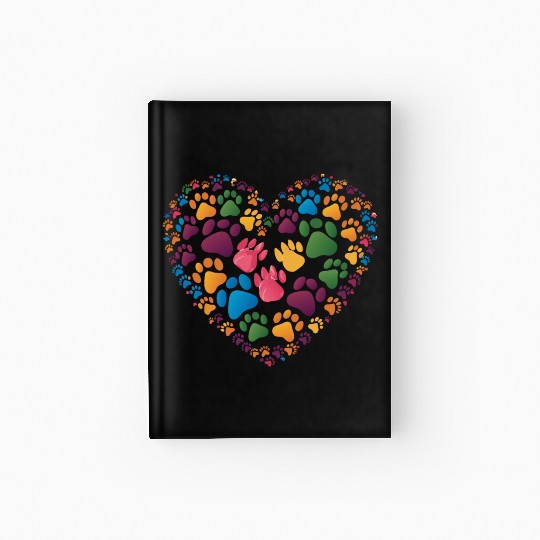 Colorful Cat Paw Prints Forming a Heart Shape Hardcover Journal